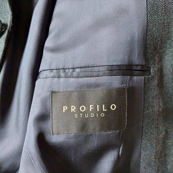 Profilo Studio Navy Grey  Paid Wool Blend Blazer , Size 44R - Picture 5 of 13